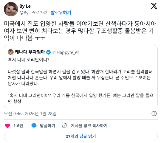 미국에서-진도-입양한-사람들-이야기보면-산책하다가-동아시아여자-보면-빤히-쳐다보는-경우-많다함-1-이미지