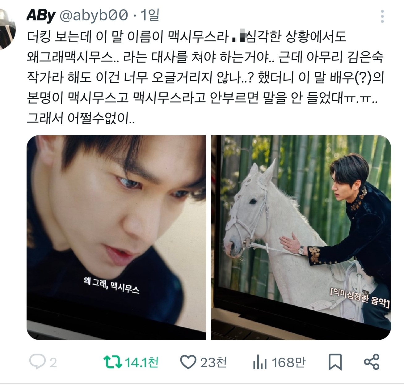 더킹-보는데-이-말-이름이-맥시무스라-심각한-상황에서도-왜그래맥시무스..라는-대사를-쳐야-하는거야-0-이미지