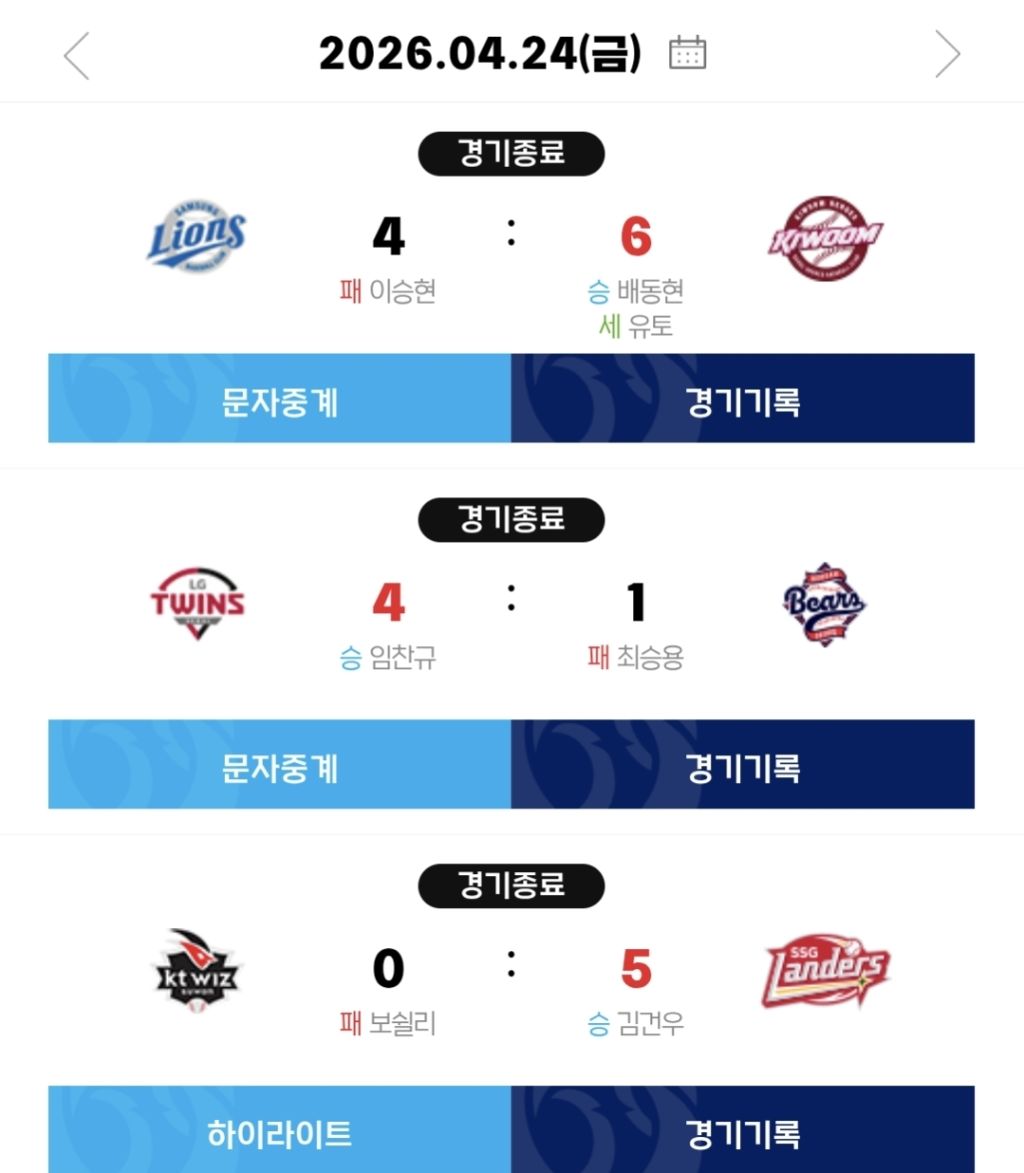 [야구]-4월-24일-경기-결과와-팀-순위-0-이미지
