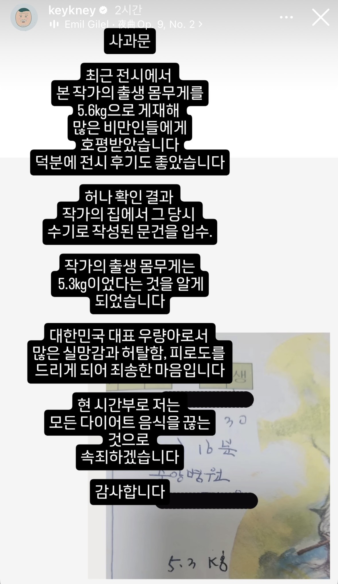 키크니-작가-인스스에-올라온-사과문-1-이미지