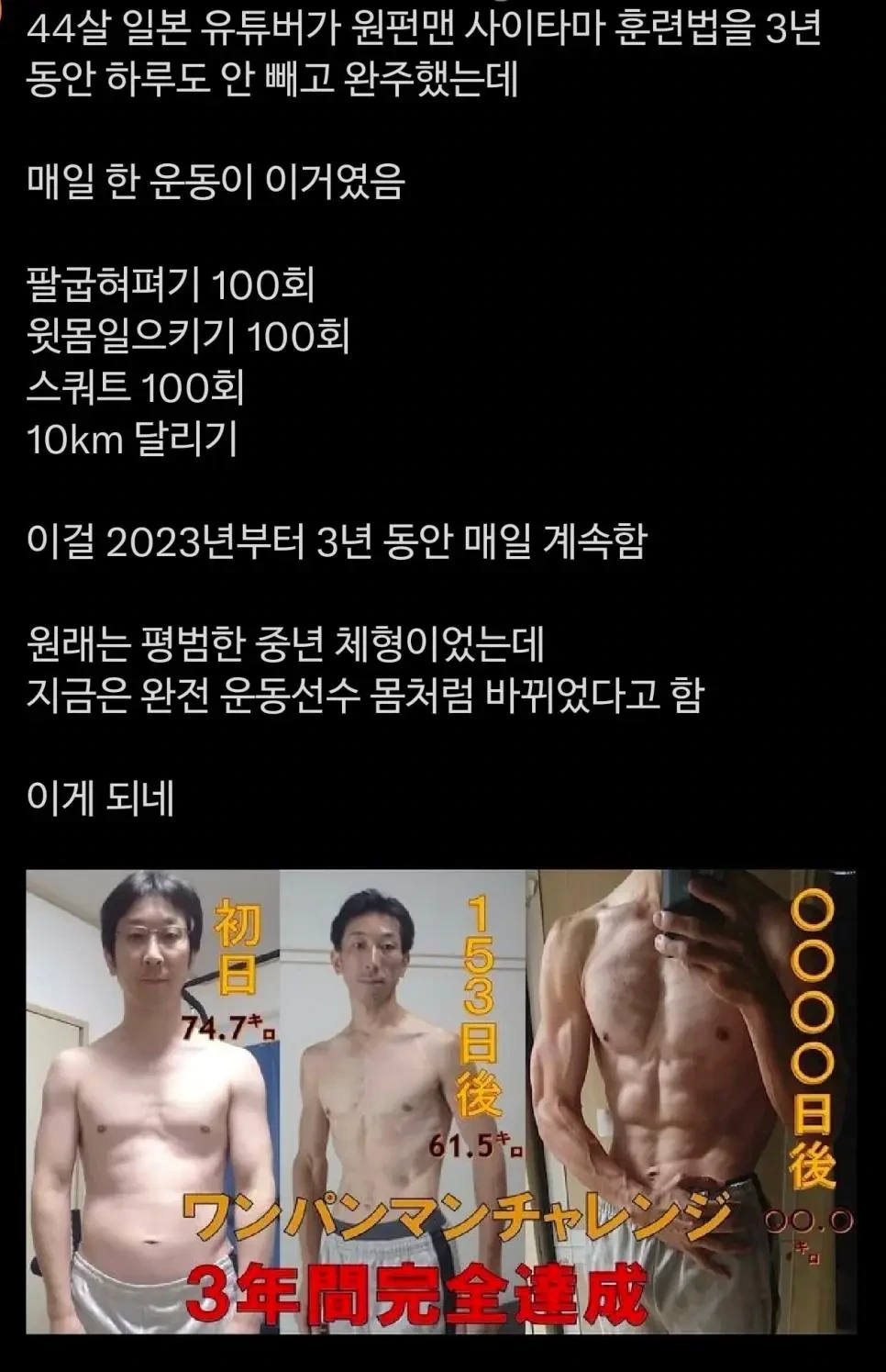 3년간-원펀맨-운동법을-완주한-44살-유튜버-0-이미지