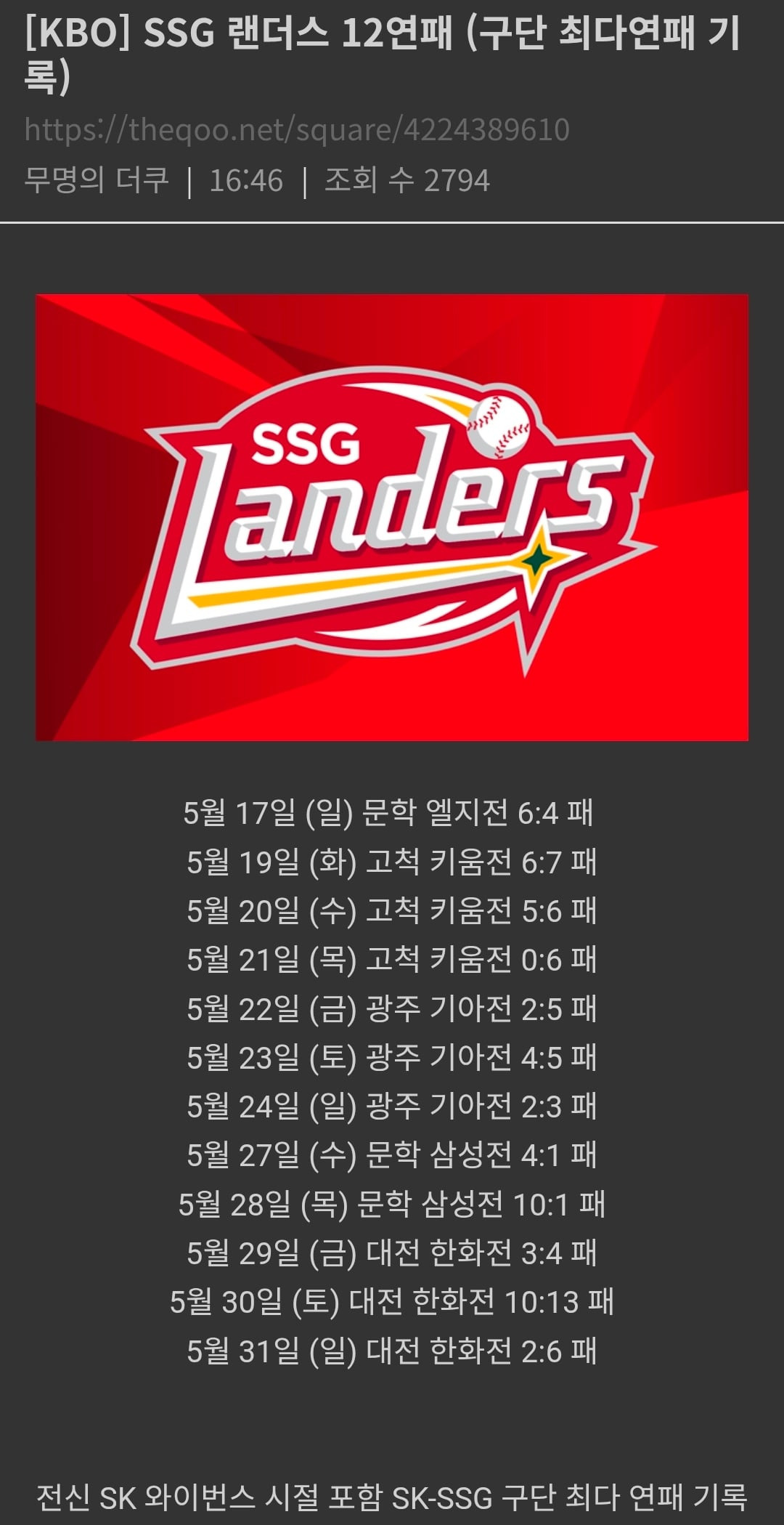 야구)-SSG랜더스-12연패-0-이미지