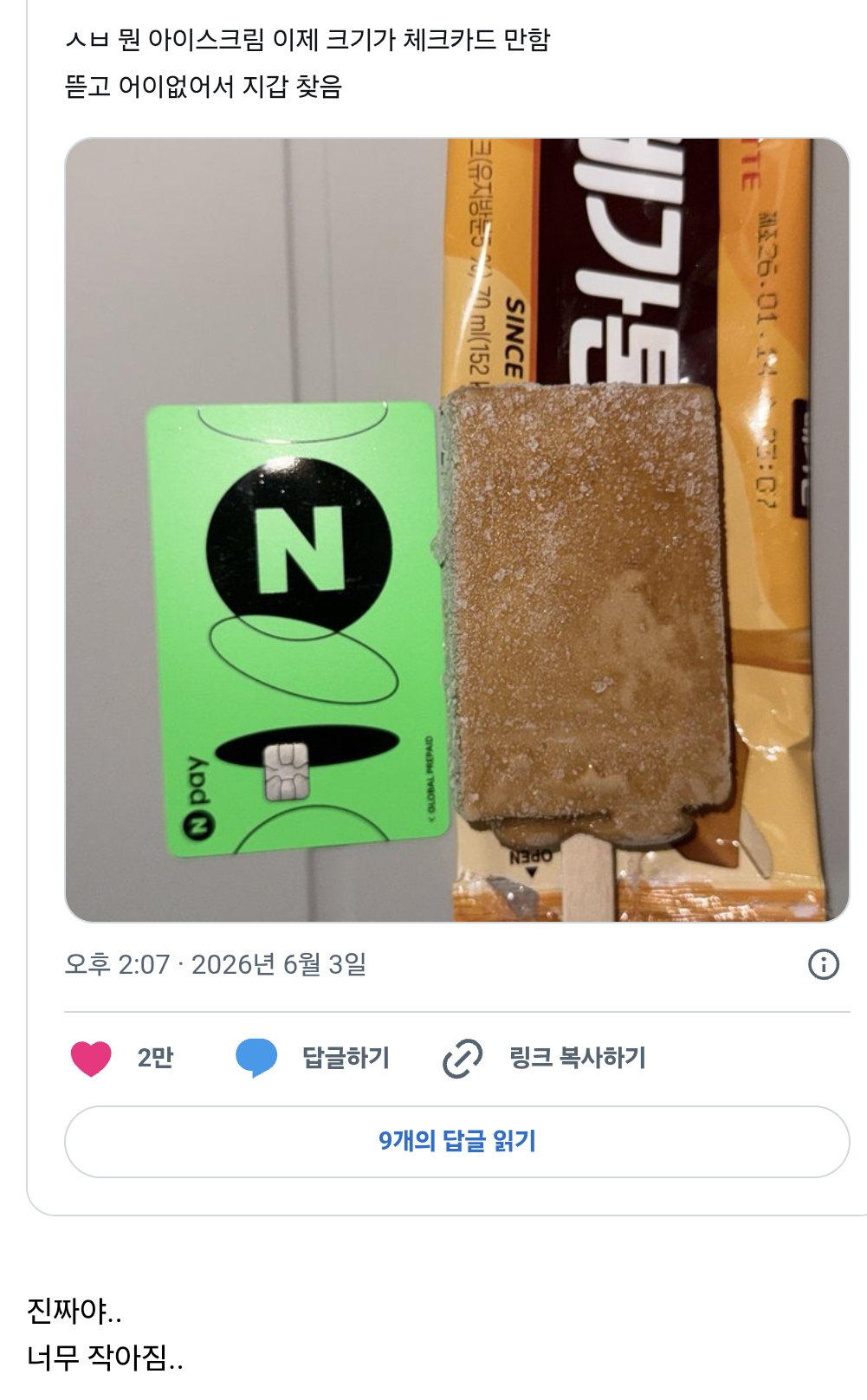 뭔-아이스크림-이제-크기가-체크카드-만함-뜯고-어이없어서-지갑-찾음-0-이미지
